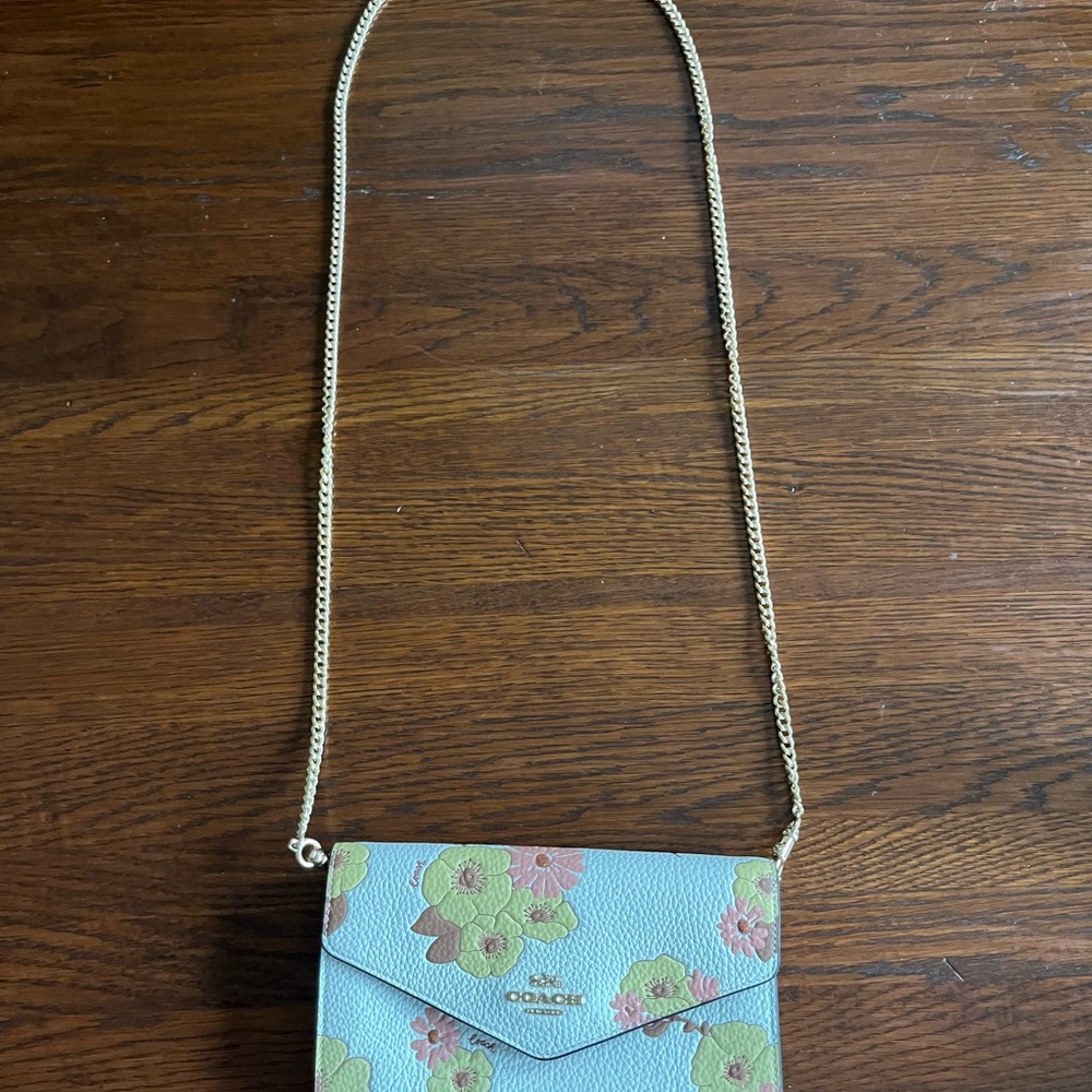 Coach envelope clutch with gold chain
